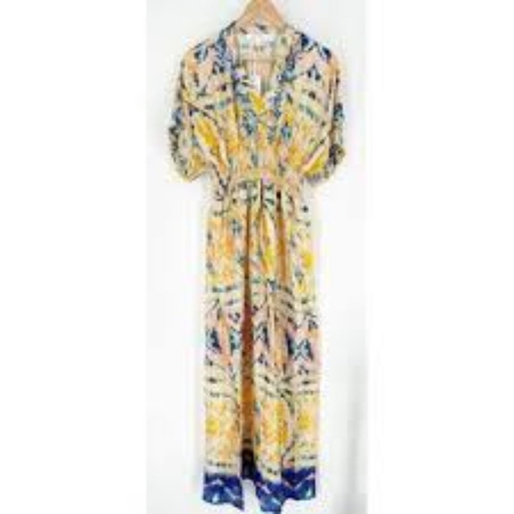 Anthropologie Love Kyla Joclyn Silk Maxi Dress Embroidered Size S tie dye